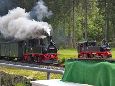 Modell trifft auf Vorbild - diese Fotosituation konnte an allen drei Festtagen jeweils rund 20 Mal mit verschiedenen Lokomotiven eingefangen werden.