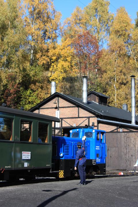 Einsatz von 199 008-4 vor den Museumszügen im Herbstdampfbetrieb.