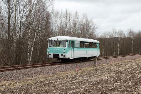 Am 28. Februar 2017 befand sich der Triebwagen 772 155-8 zwischen Schwarzenberg und Annaberg-Buchholz auf einer Erkundungsfahrt für Filmteams des MDR.