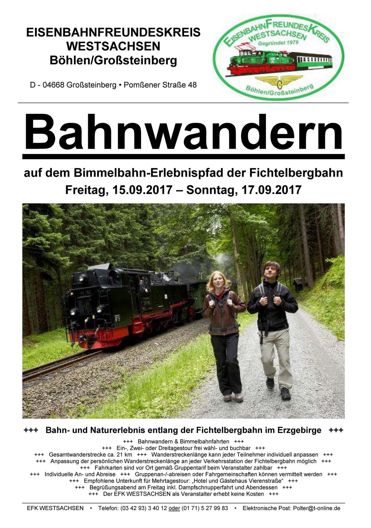 Veranstaltungsankündigung Bahnwandern 15.-17.9.2017