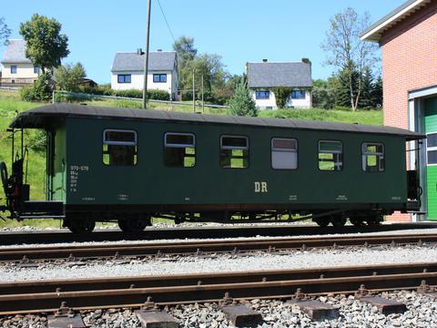 Seitenansicht des Reko-Wagens nach seiner ersten Untersuchung bei der Preßnitztalbahn.