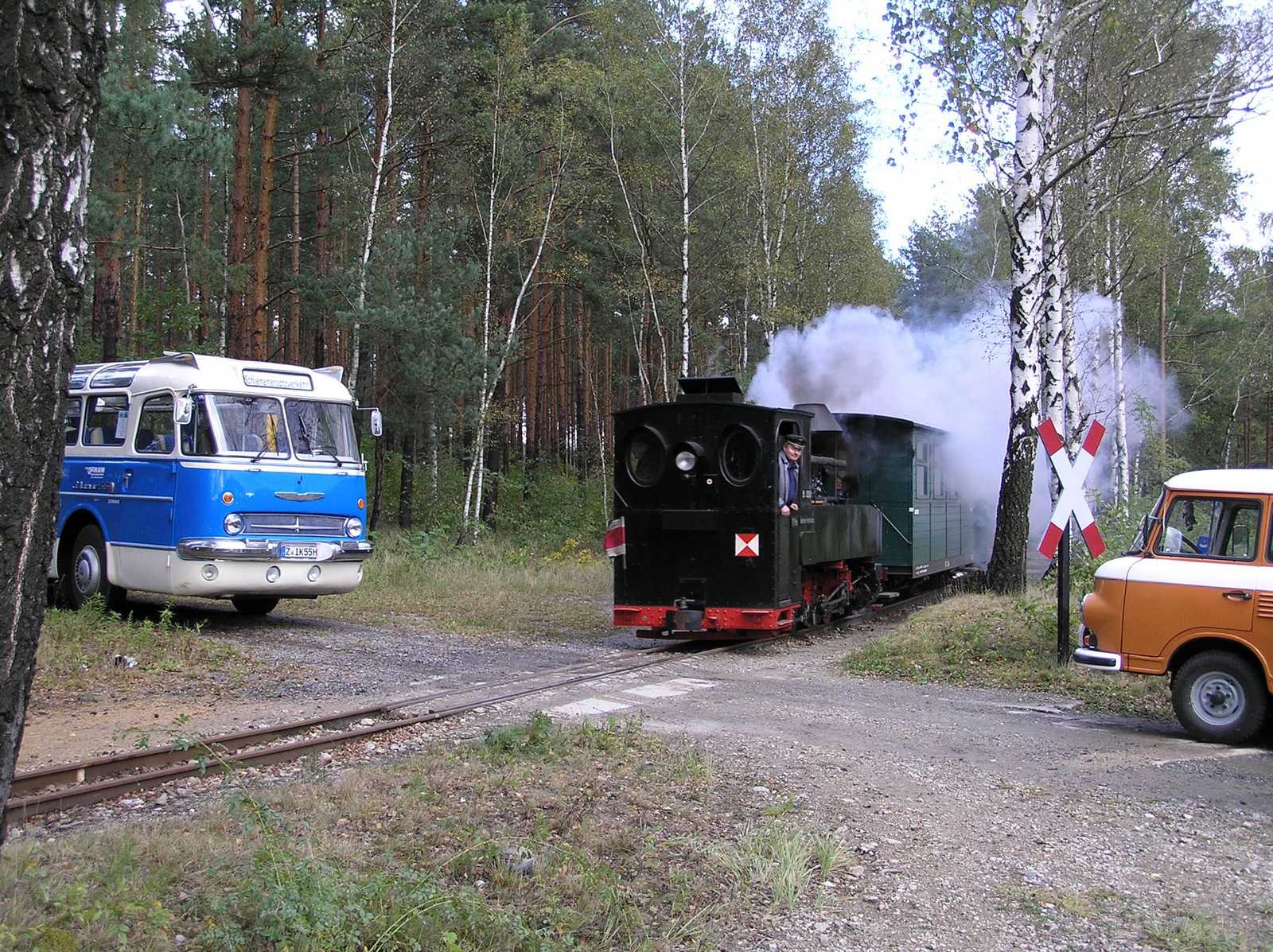 Der EFK WESTSACHSEN setzte am 8. Oktober bei der Waldeisenbahn Muskau auch wieder historische Straßenfahrzeuge in Szene.
