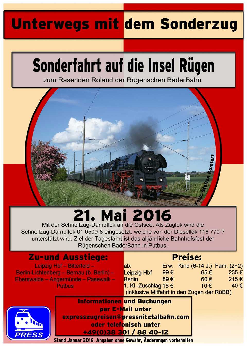 Veranstaltungsankündigung „21. Mai 2016: Sonderfahrt auf die Insel Rügen“