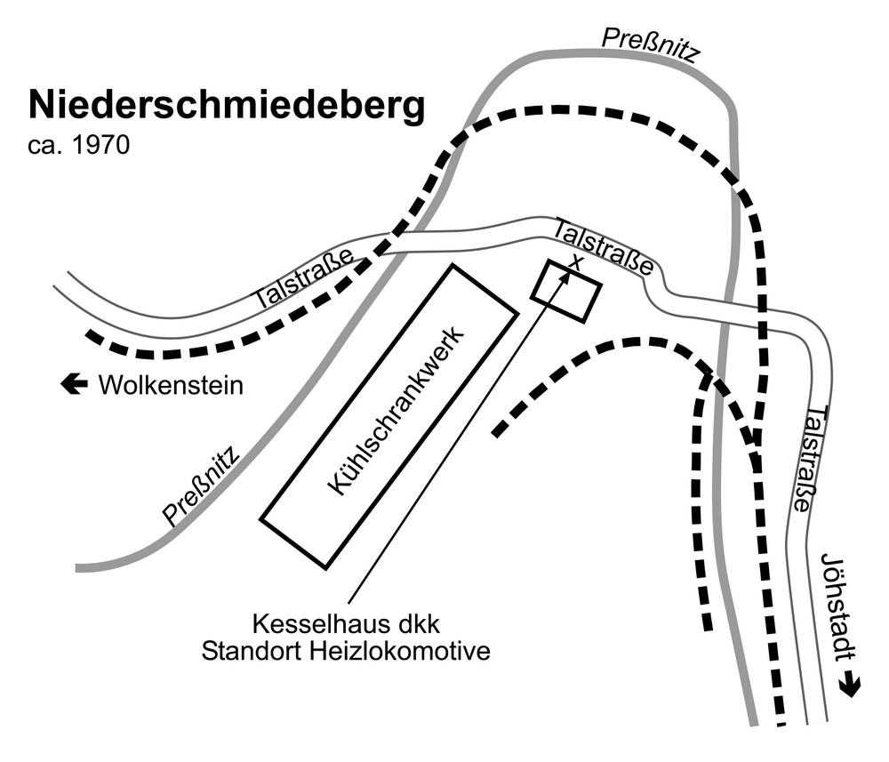 Skizze zum Standort der T12 in Niederschmiedeberg.