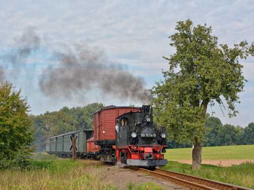 Anlässlich des Jubiläums „130 Jahre Schmalspurbahnstrecke Oschatz – Mügeln“ gab es am 13. September 2015 einen Foto-Pmg, der hier zwischen Thalheim-Kreischa und Naundorf unterwegs ist.