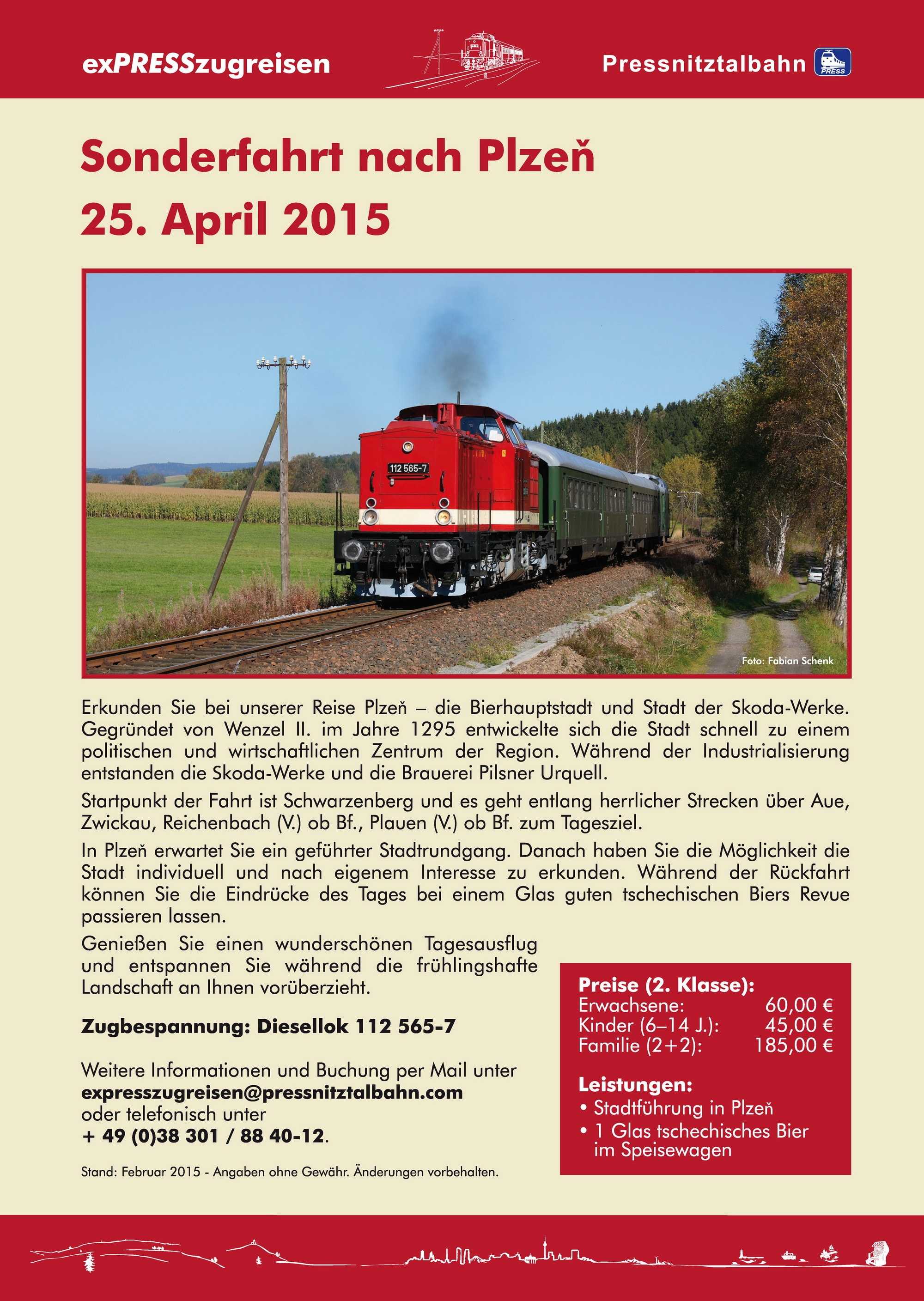 Veranstaltungsankündigung „Sonderfahrt nach Pilzen 25. April 2015“