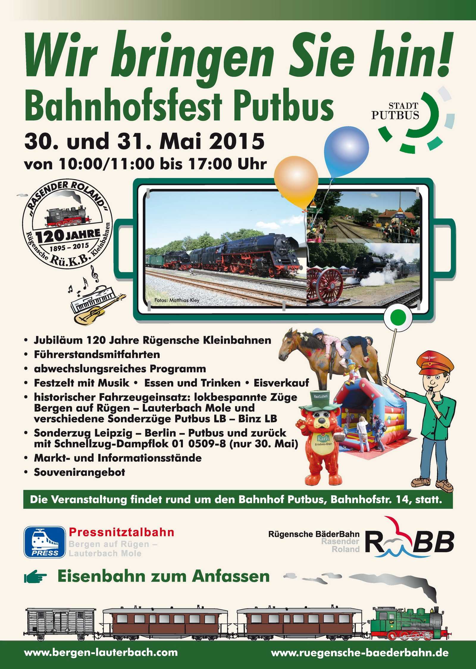 Veranstaltungsankündigung Bahnhofsfest Putbus 30./31. Mai 2015