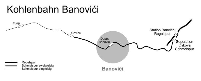 Karte der Kohlenbahn Banovići.
