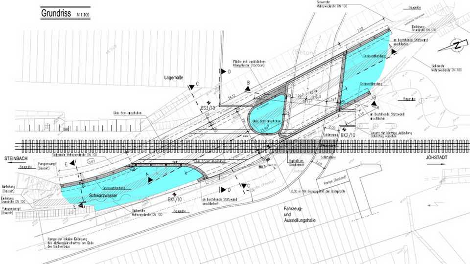 Ausschnitt aus dem Lageplan der Ausführungsplanung der Brücke Kilometer 22,2