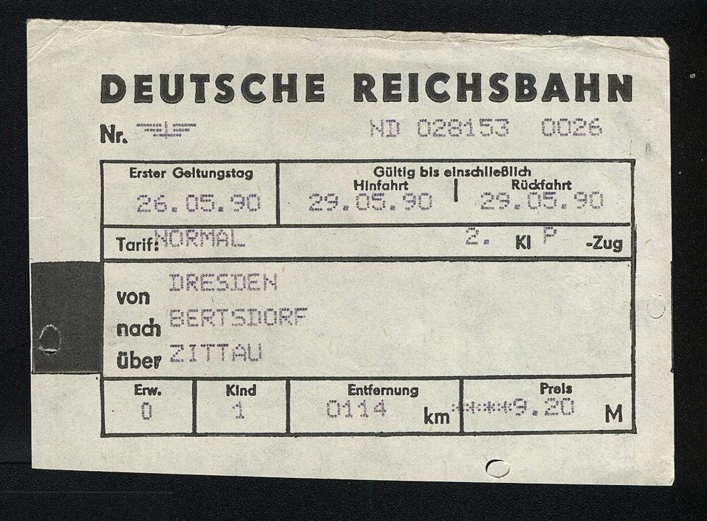 Fahrkarte Dresden nach Bertsdorf über Zittau
