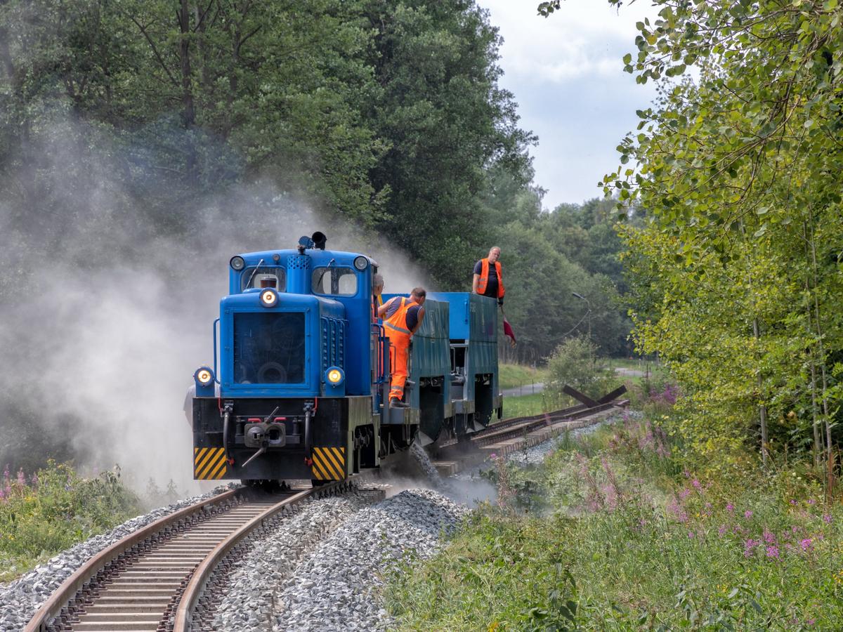 Beim Gleisbau am 22. Juli 2018 gab es die ersten Zugfahrten am km 23,26 seit 1972.