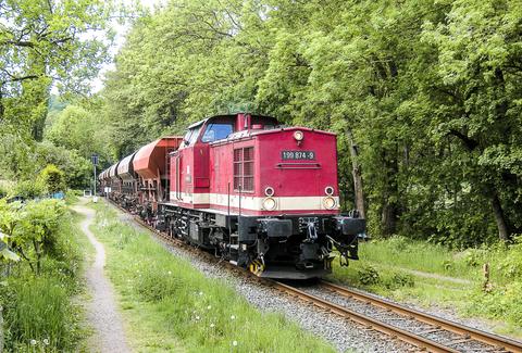 Zwischen Eisfelder Talmühle und Nordhausen verkehren häufig wieder Güterzüge, hier eine Aufnahme vom 21. Mai 2015, entstanden in der Ortslage von Ilfeld.