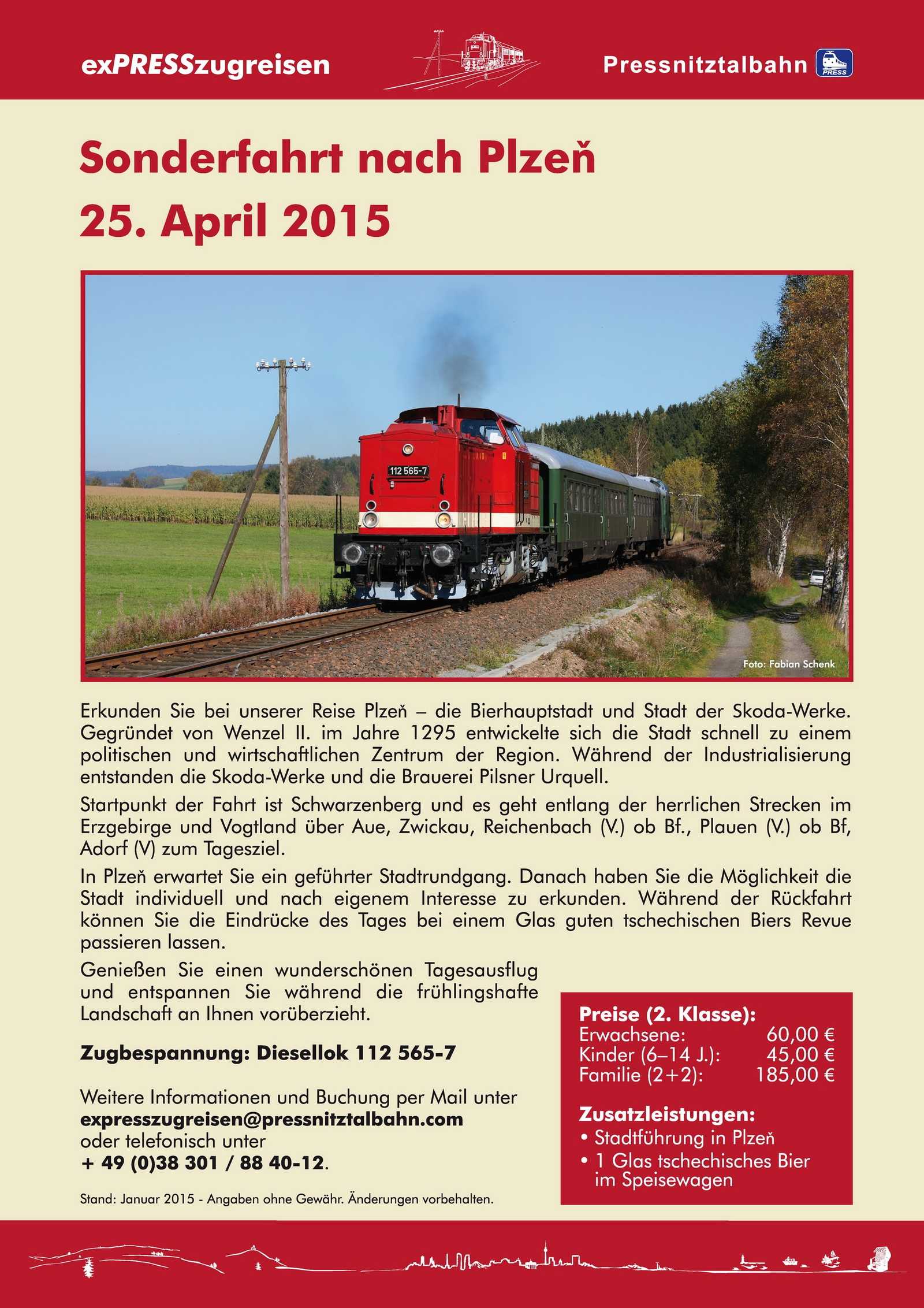 Veranstaltungsankündigung 25. April 2015 | Sonderfahrt nach Pilzen