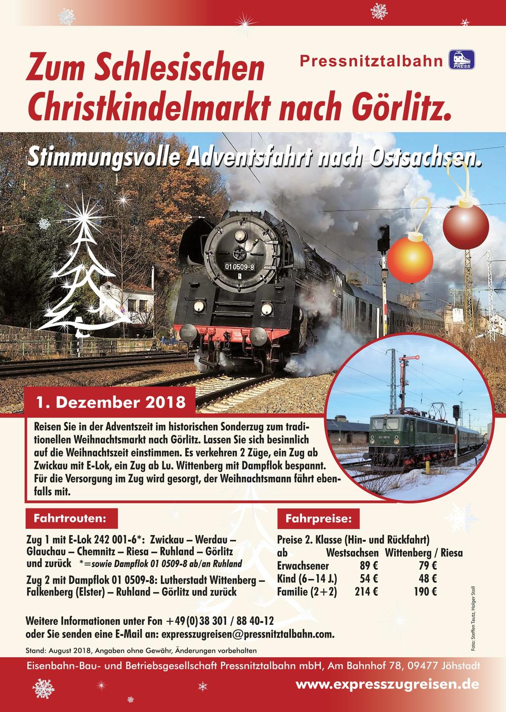 Veranstaltungsankündigung „Zum Schlesischen Christkindelmarkt nach Görlitz“ am 1. Dezember 2018