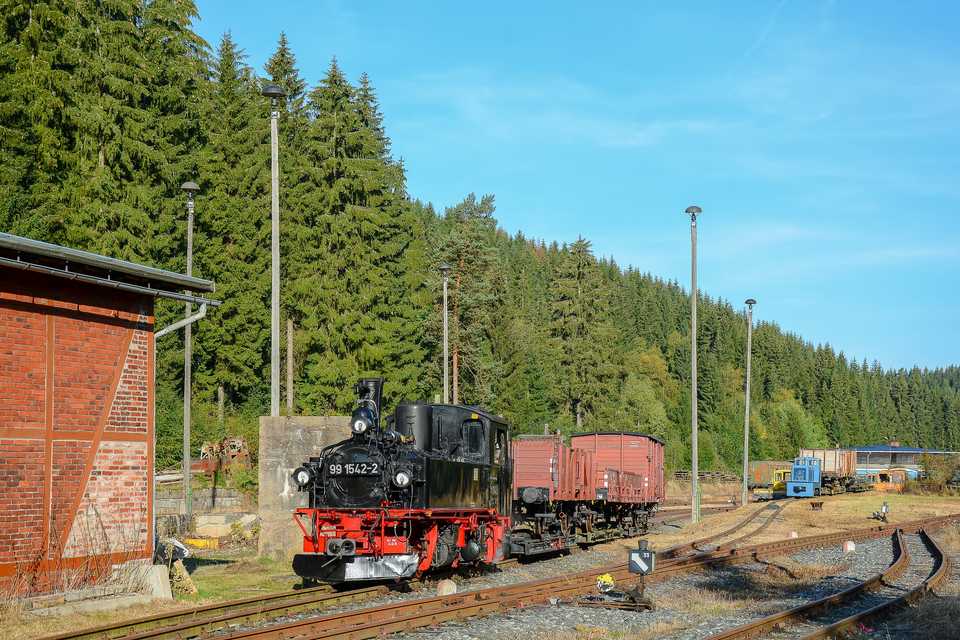 Vom 14. bis 16. September 2018 fand in Wilzschhaus beim FHWE das X. WCd-Schmalspurbahnfestival statt. Die Gastlok 99 1542-2 aus Jöhstadt zeigte sich dort am 16. September 2018 im besten Sonnenlicht.