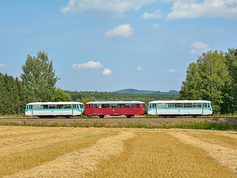 Der Zug der EAB am 19. August 2018 zwischen Markersbach und Scheibenberg.