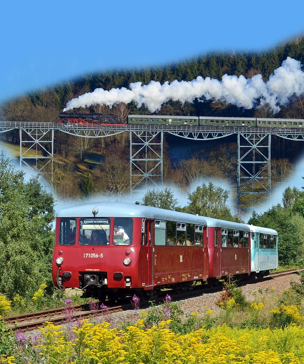 Eisenbahnerlebnis mit der Erzgebirgischen Aussichtsbahn: Der Einsatz von Schienenbussen und dampflokbespanntem VSE-Museumszug wird auch 2015 an sechs neuen Fahrtwochenenden fortgeführt.