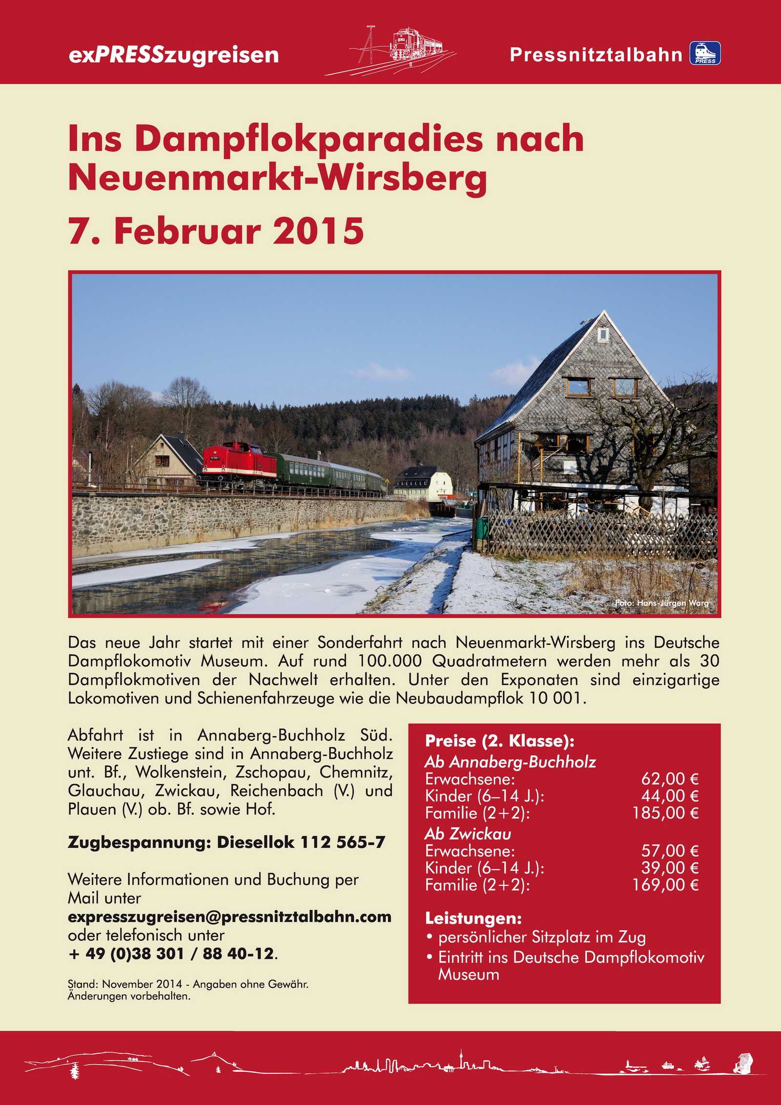 Veranstaltungsankündigung: 7. Februar 2015 - Ins Dampflokparadies nach Neuenmarkt-Wirsberg