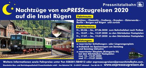 Veranstaltungsankündigung: 5.6.-7.6.2020 (und weitere Termine): Nachtzüge von exPRESSzugreisen auf die Insel Rügen
