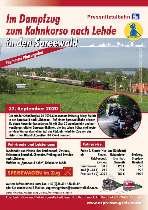 Veranstaltungsankündigung: 27. September 2020: Im Dampfzug zum Kahnkorso nach Lehde in den Spreewald