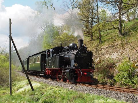 Am 3. Mai stand 99 6101 für eine Sonderveranstaltung der beiden Harzer Eisenbahnvereine aus Anlass ihres 100. Dienstjubiläums auf der Selketalbahn zwischen Gernrode und Stiege im Einsatz.