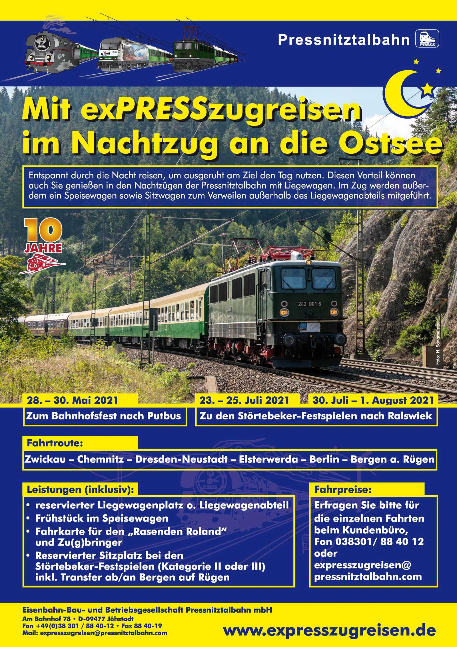 Veranstaltungsankündigung: 28.-30. Mai 2021 und weitere Termine: Mit exPRESSzugreisen im Nachtzug an die Ostsee