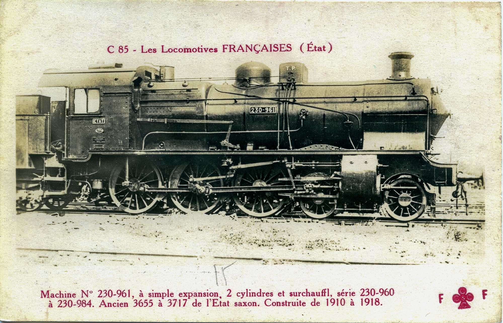 Die 1911 als XII H2 Nr. 662 in Dienst gestellte Schwestermaschine der heutigen Museumslok 38 205 als 230-961 der französischen Staatsbahn ETAT; sie zeigt sich im Ursprungszustand mit kegliger Rauch­kammertür, Krempenschornstein und ursprünglicher Verkleidung der Zylindereinströmrohre.
