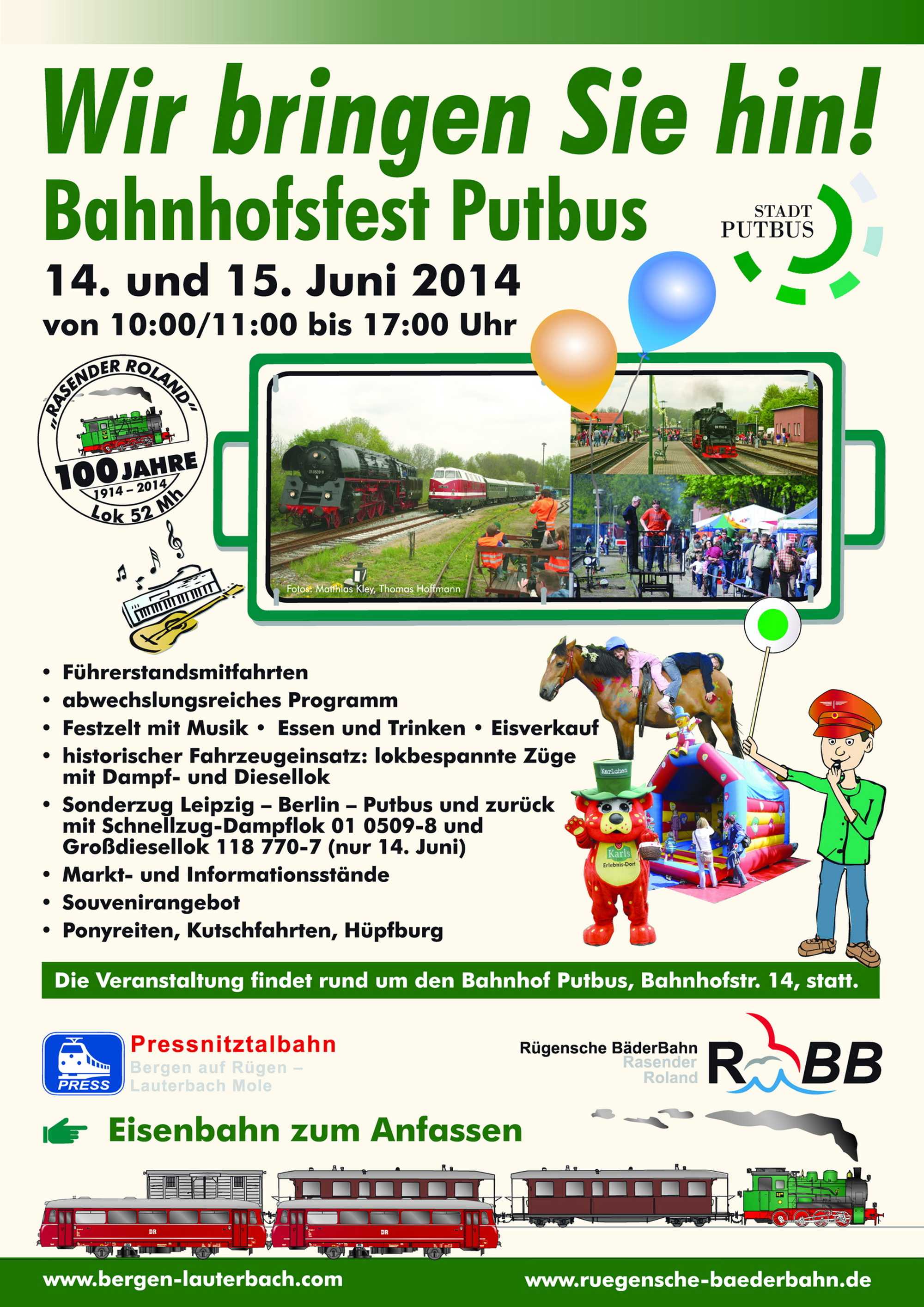 Veranstaltungsankündigung 14.-15. Juni 2014: Bahnhofsfest Putbus