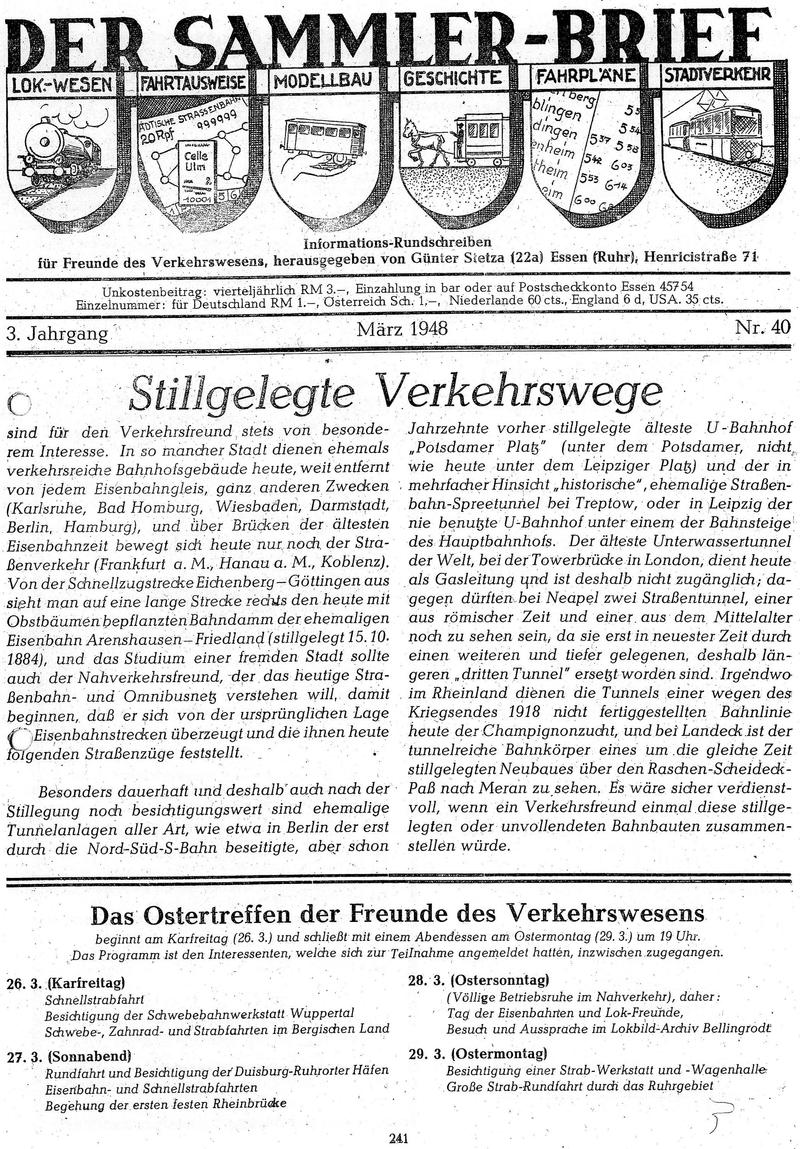 Titelseite des „Der Sammler-Brief“ Nr. 40 vom März 1948. Sammlung Wolfgram Wagner