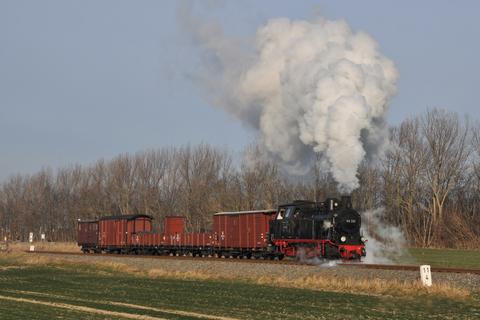 Am 25. Januar zog die Lokomotive mit ihrer alten Betriebsnummer 99 331 einen Fotogüterzug. In diesen war auch der neu beschriftete GGhw 98-02-04 eingereiht.