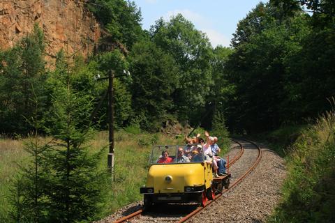 Die Schienentrabis des VSE pendelten anlässlich des Sommerfestes des Fördervereins Muldentalbahn auf der Muldentalbahn zwischen Penig und dem Haltepunkt Amerika.