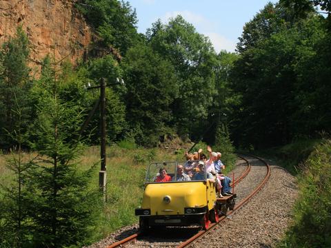 Die Schienentrabis des VSE pendelten anlässlich des Sommerfestes des Fördervereins Muldentalbahn auf der Muldentalbahn zwischen Penig und dem Haltepunkt Amerika.