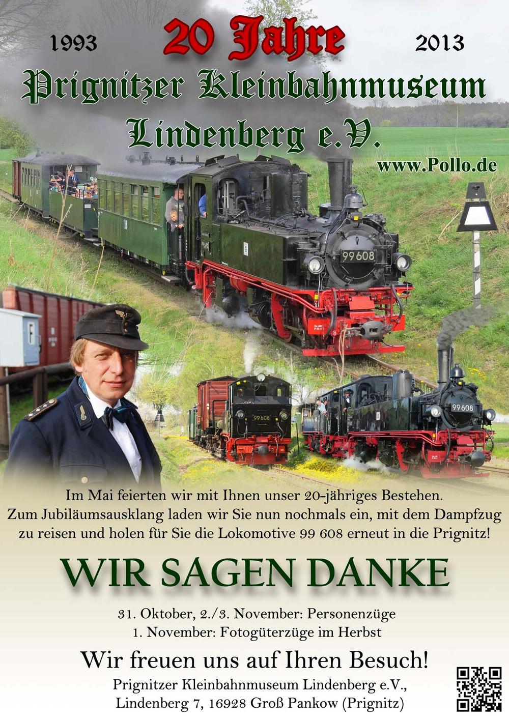Veranstaltungsankündigung 31. Okober - 3. November: 20 Jahre Pollo Prignitzer Kleinbahnmuseum Lindenberg e.V.