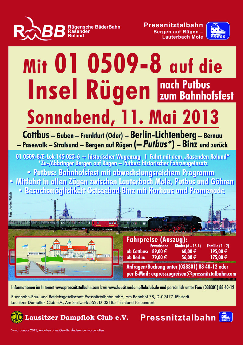 Veranstaltungsankündigung: 11. Mai 2013: Mit 01 0509-8 auf die Insel Rügen (Seite 1)