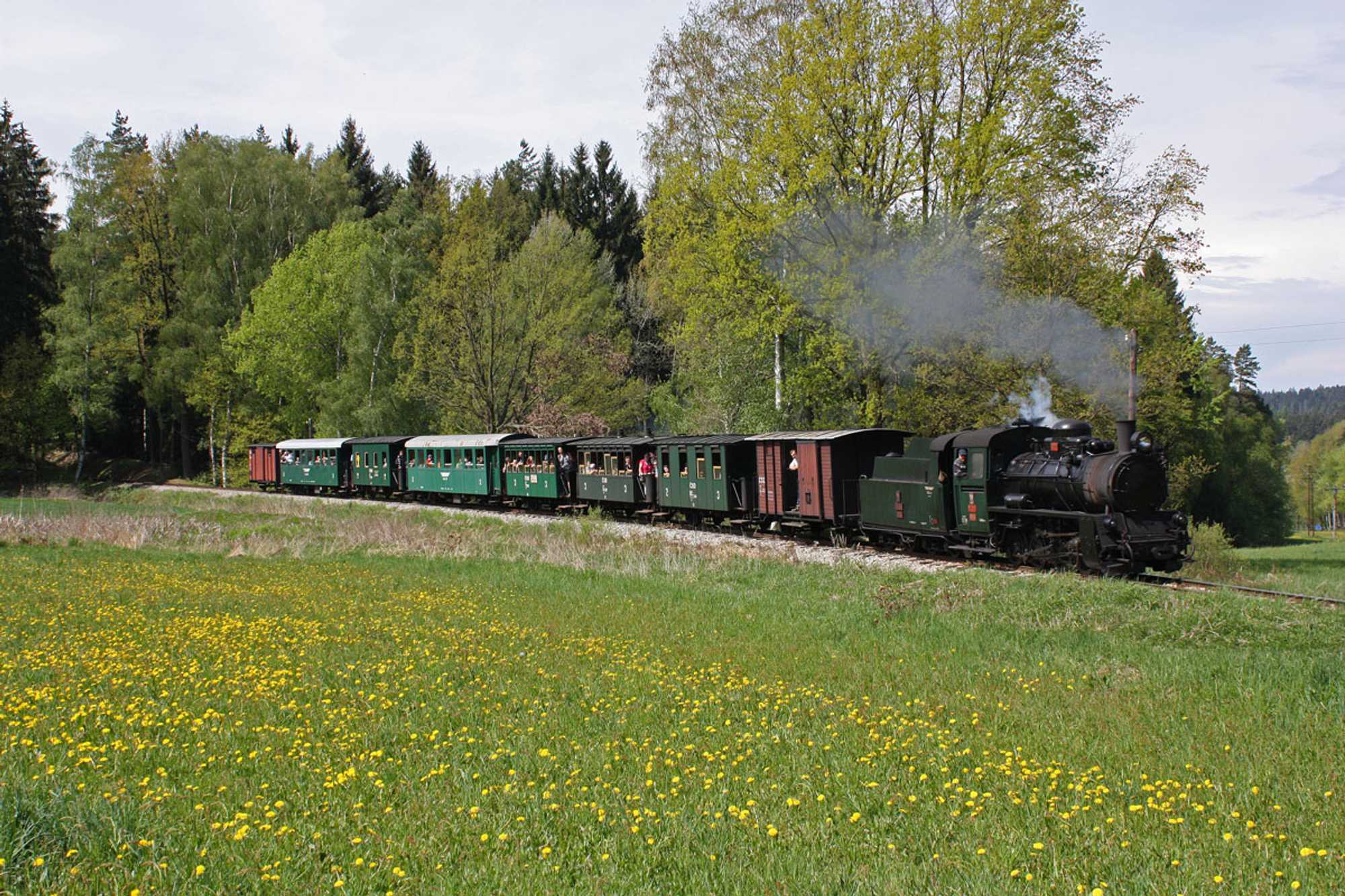 Dampfsonderzug mit JHMD U46.101 zwischen Blazejov und Malý Ratmirov am 5. Mai 2012.