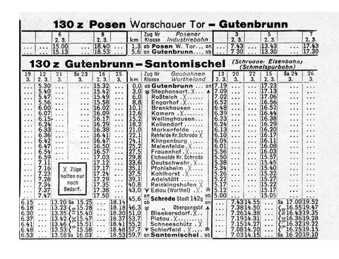 Der Zugbetrieb auf der Schrodaer Kreisbahn im Kursbuch der Deutschen Reichsbahn von 1944.