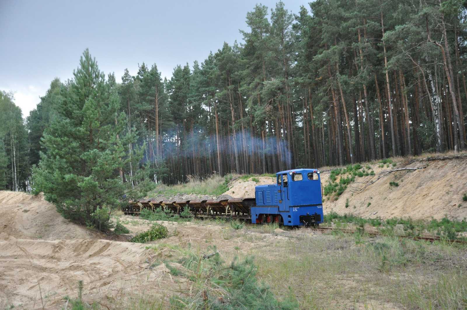 Bei einer Fotozugveranstaltung des Vereins Waldeisenbahn Muskau e.V. auf dem Streckenstück nach Mühlrose entstand am 8. September 2012 diese Aufnahme der V10C mit einem Lorenzug.