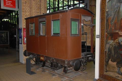 Der 785-mm-Revisionswagen der Oberschlesischen Eisenbahn AG von 1856 im Deutschen Technikmuseum Berlin.