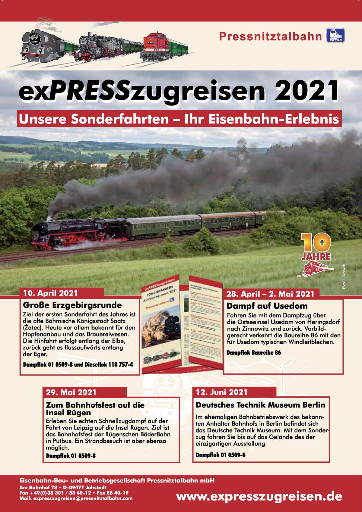 Veranstaltungsankündigung: exPRESSzugreisen 2021 - Unsere Sonderfahrten - Ihr Eisenbahn-Erlebnis