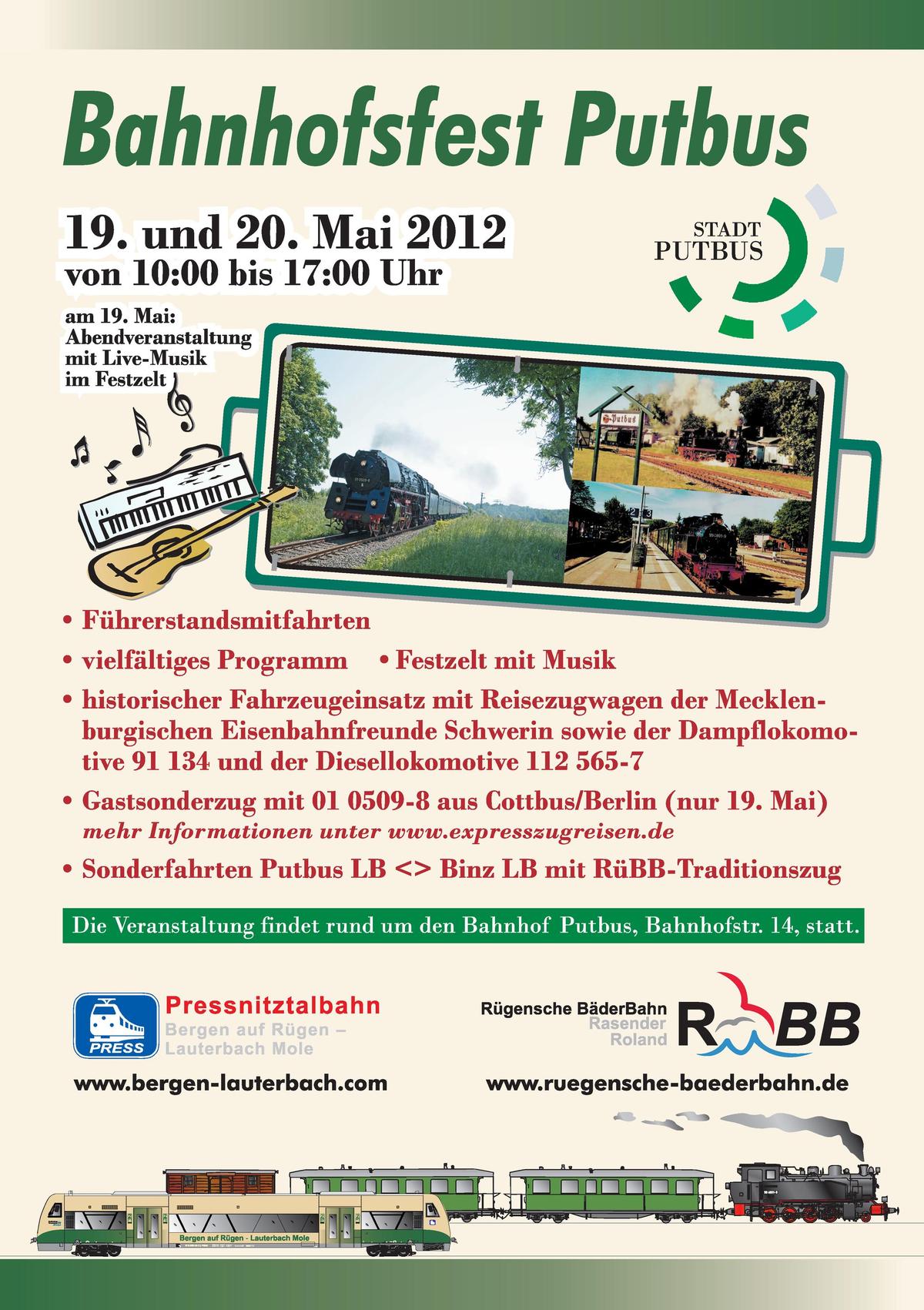 Veranstaltungsankündigung 19. und 20. Mai 2012: Bahnhofsfest Putbus