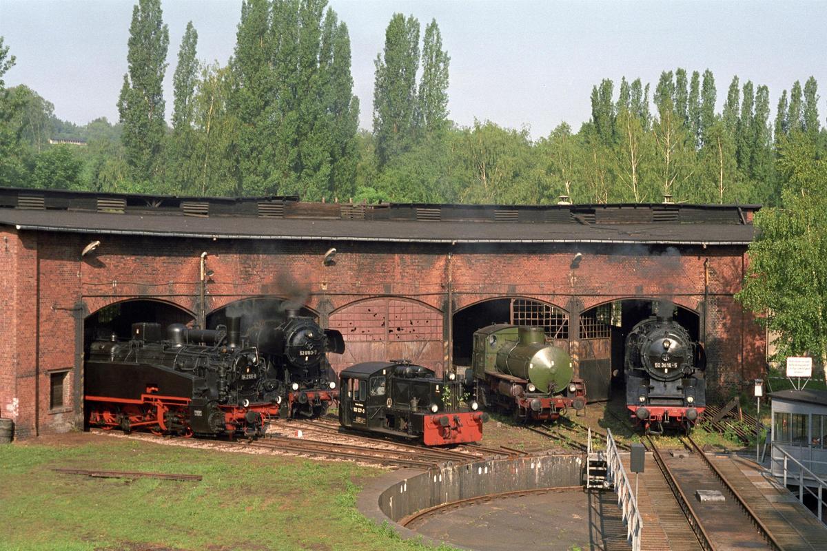 Als 1993 die 1. Schwarzenberger Eisenbahntage stattfanden, stand dem VSE noch die Sanierung des Lokschuppens bevor. Mit 94 2105, 52 8183, 100 537, der B-fl sowie 50 3616 gab es allerdings bereits eine große Fahrzeugvielfalt.