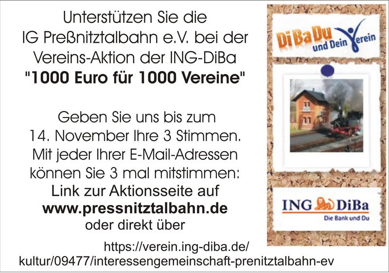 Aufruf zur Unterstützung der Vereins-Aktion der ING-DiBa „1000 Euro für 1000 Vereine“