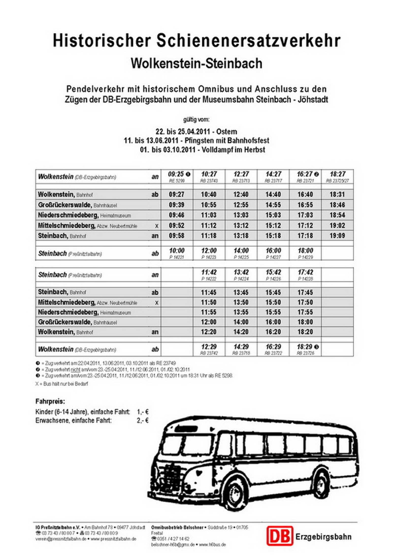 Fahrplan Historischer Schienenersatzverkehr Ostern und Pfingsten 2011