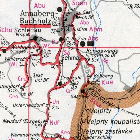 Im Streckenatlas der DR von 1986 war die Ladestelle Kleinrückerswalde nicht mehr enthalten, aber die wichtige Güterstrecke von Königswalde (Erzgeb) ob Bf nach Annaberg-Buchholz ob Bf natürlich eingezeichnet.