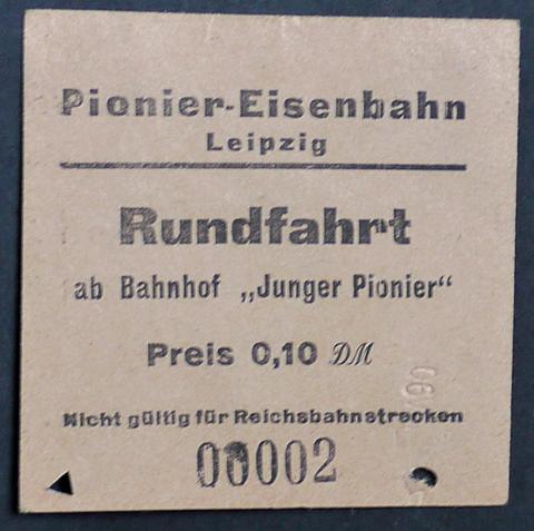 Fahrschein des zweiten Fahrgastes der Pioniereisenbahn Leipzig.