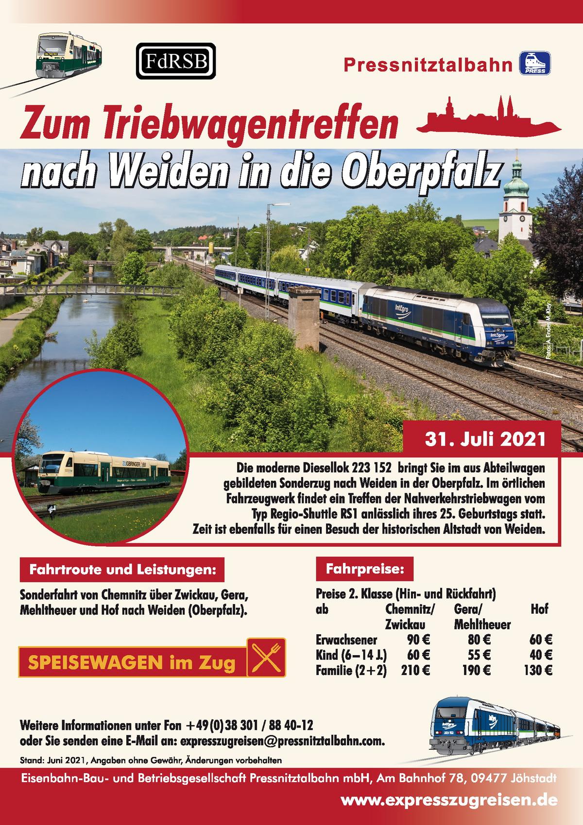 Veranstaltungsankündigung 31. Juli 2021: Zum Triebwagentreffen nach Weiden in der Oberpfalz
