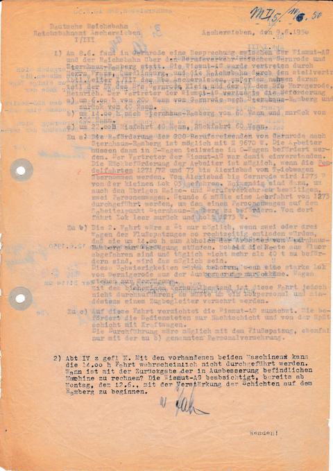 Die Not der Reichsbahner im Selketal, es der Wismut AG recht zu machen, ist diesem Schreiben vom Juni 1950 zu entnehmen. Es mangelte allerorten an betriebsfähigen Ersatzlokomotiven.