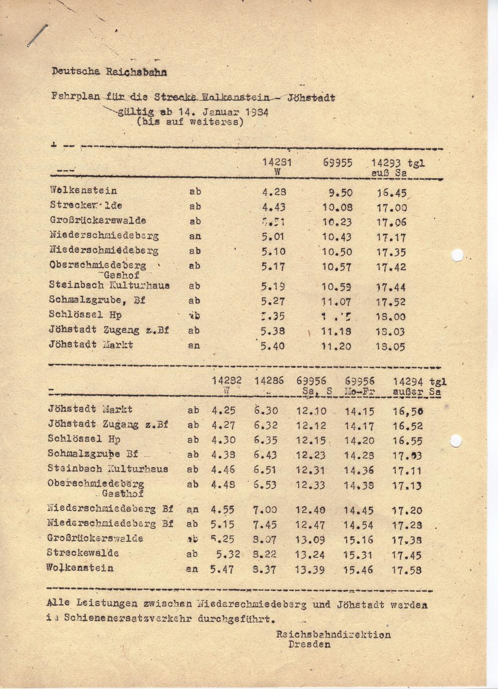 Fahrplan vom 14. Januar bis 30. August 1984, allerdings sind zumindest für den letzten Tag andere Fahrzeiten der Züge bekannt.