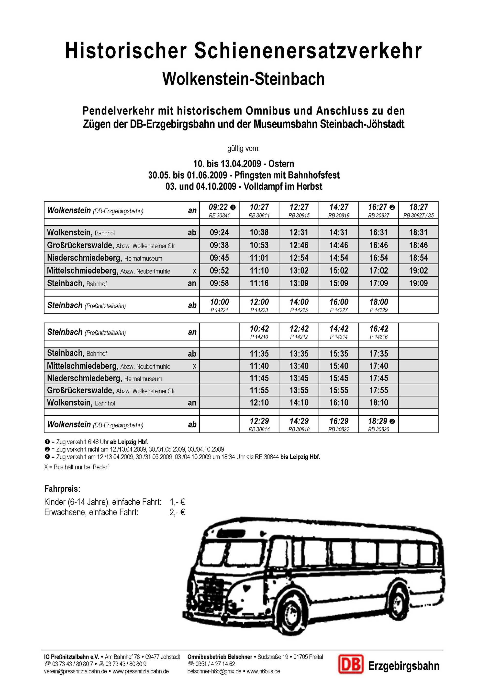 Fahrplan Historischer Schienenersatzverkehr Ostern / Pfingsten / Herbstfest 2009
