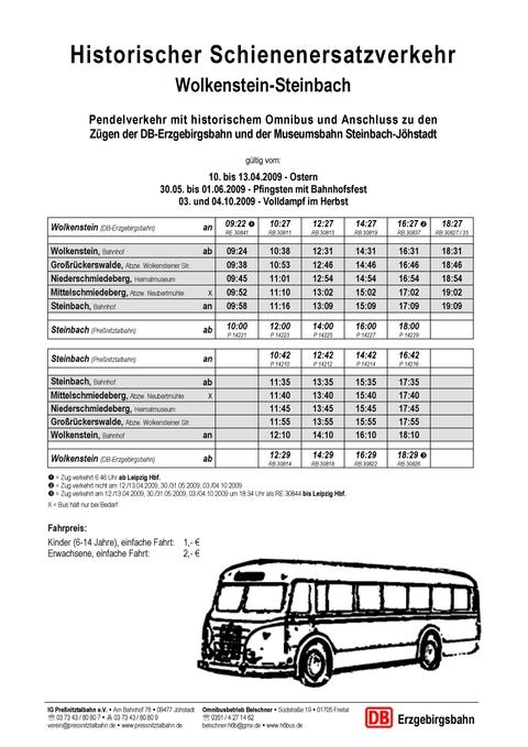 Fahrplan Historischer Schienenersatzverkehr Ostern / Pfingsten / Herbstfest 2009